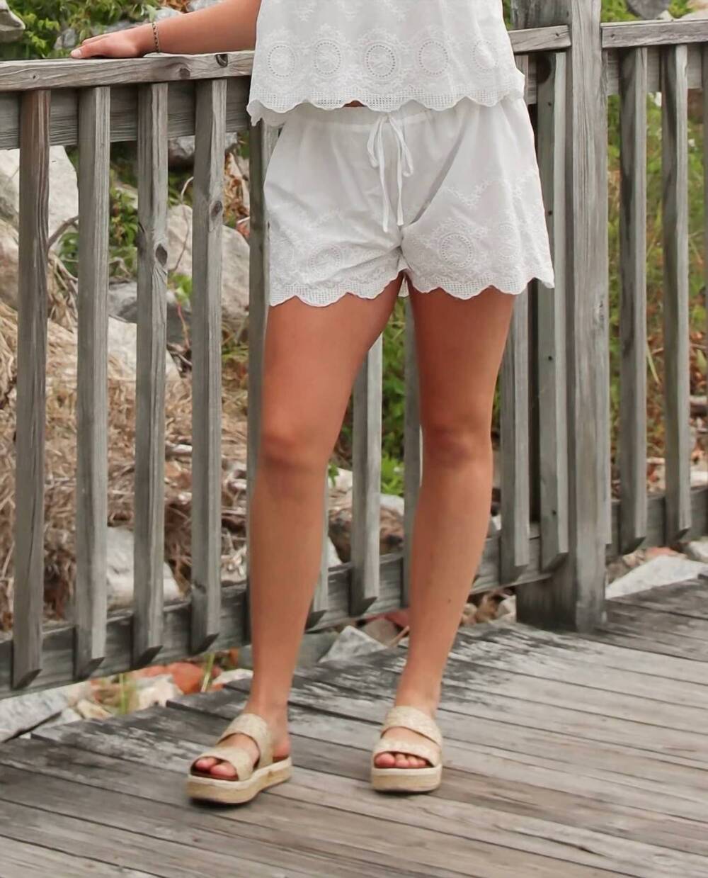 NEW NEEDII embroidered drawstring shorts in off white
